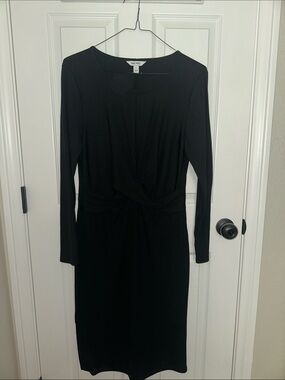 Nine West Black Long Sleeve Twist-Waist Midi Dress